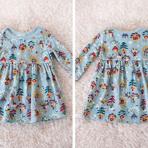 Hanna Andersson Baby Dress 12-18M Blue Treehouse Print Long Sleeve
